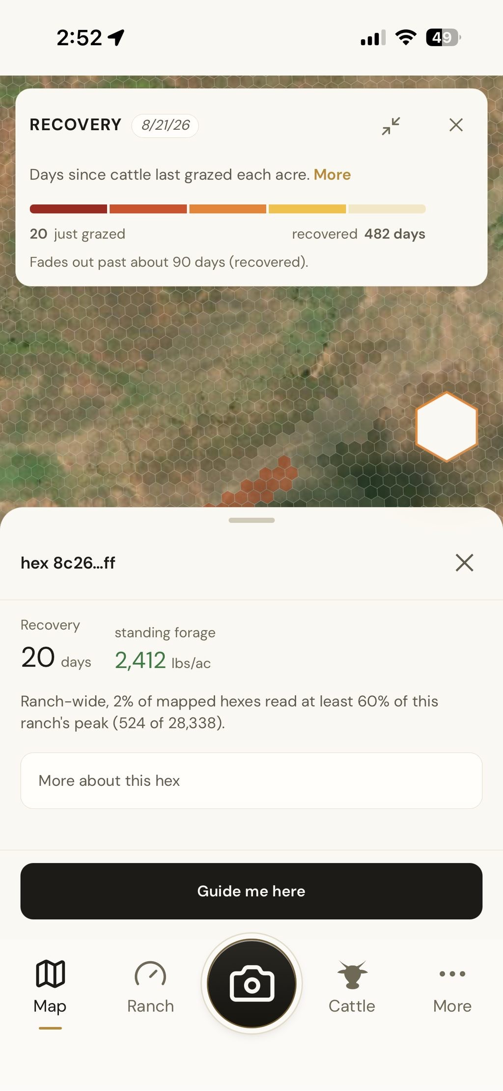 One hex opened: 20 days since grazed, 2,412 pounds per acre standing