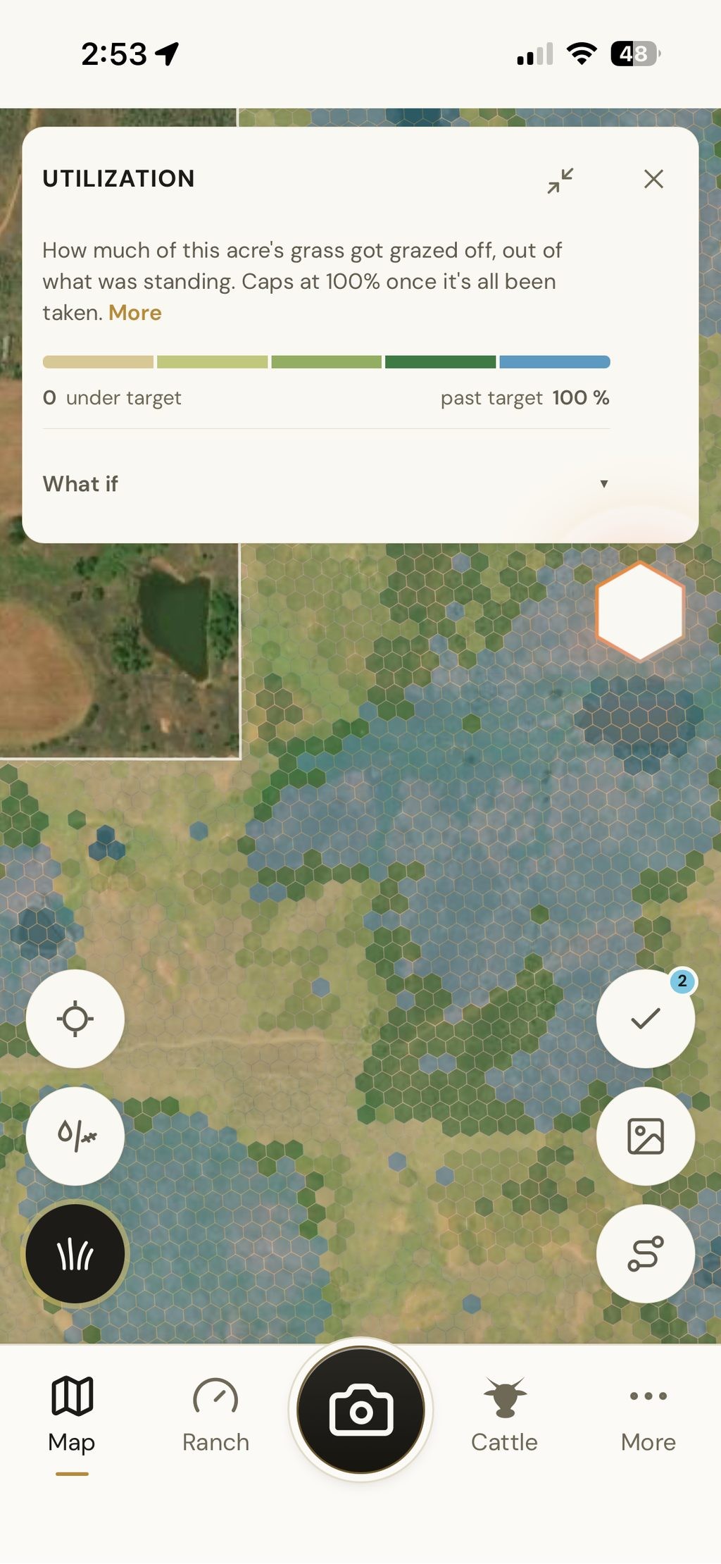 Hex map of utilization, under target through past target